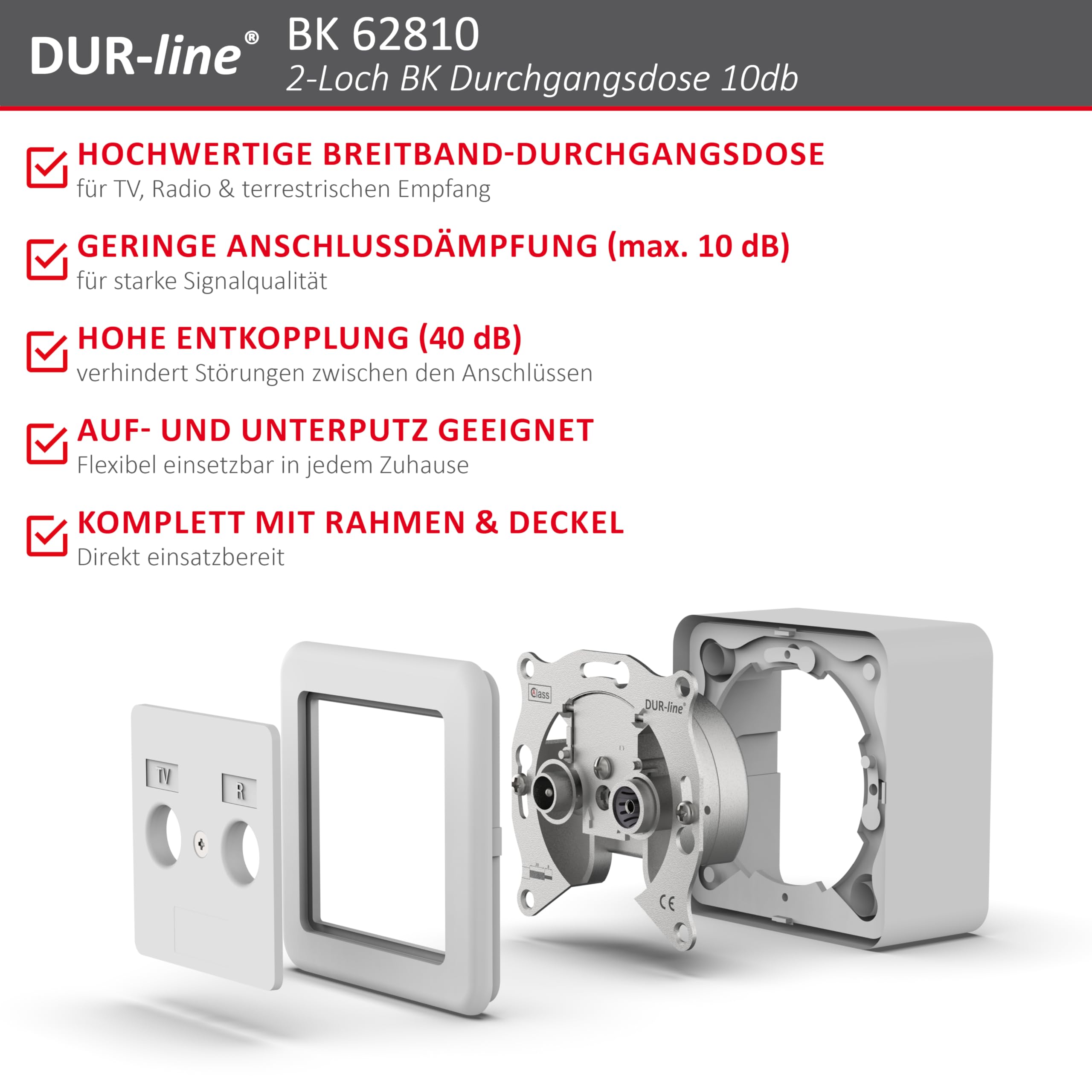 dur-line-62810-bk-antennendose-10-db-2-loch-tv-radio-mit-rahmen image 2
