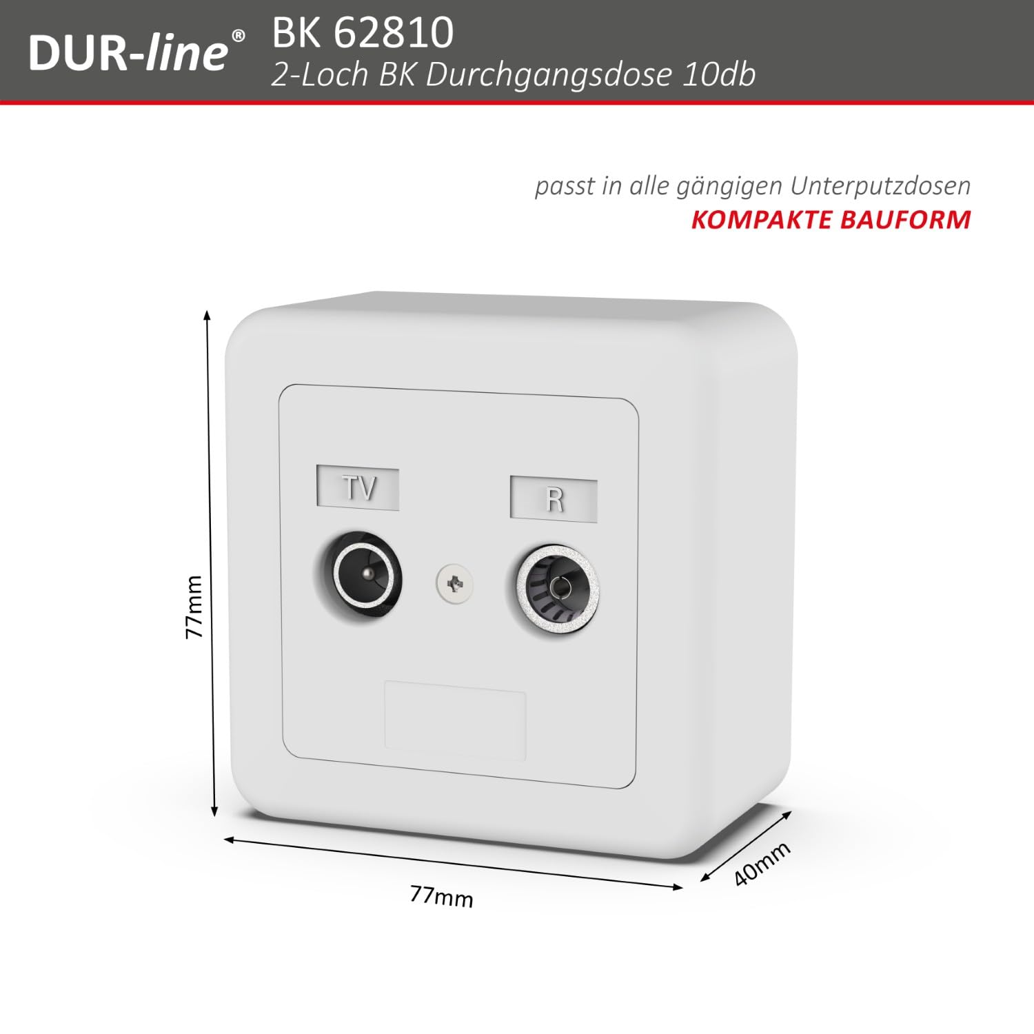 dur-line-62810-bk-antennendose-10-db-2-loch-tv-radio-mit-rahmen image 3